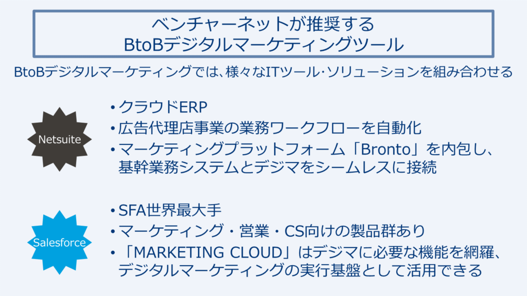 ベンチャーネットが推奨するBtoBデジタルマーケティングツール